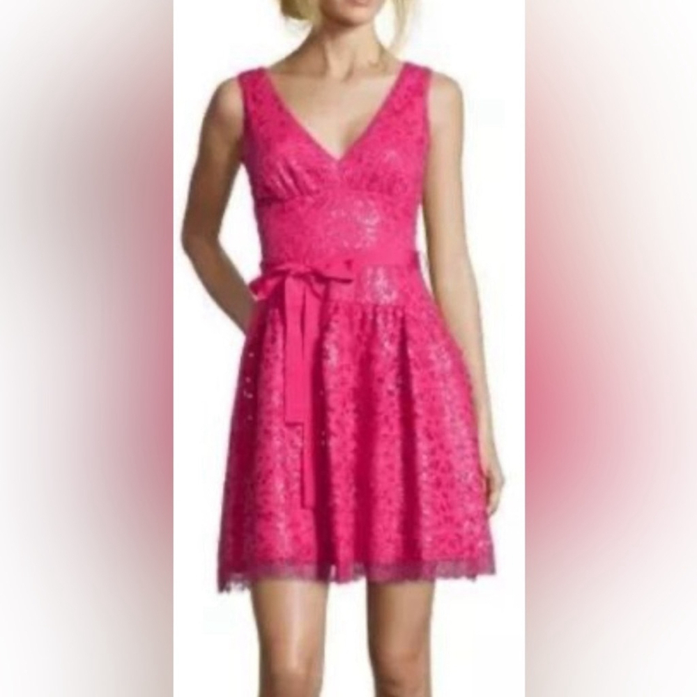 BCBG Katrina mini dress sequins lace azalea/hot pink US10 cut out summer sparkle